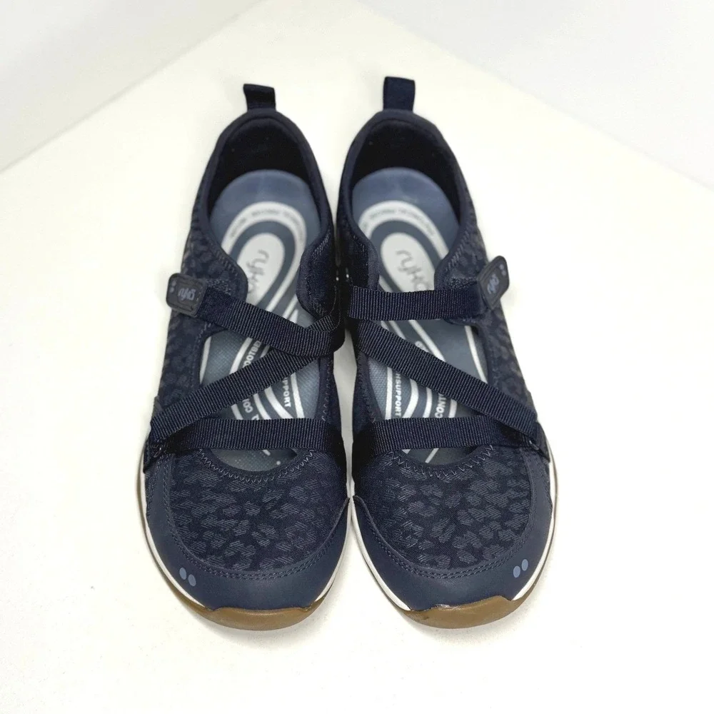 Rykä Kailee Navy Blue Leopard Mesh Mary Jane Walking‎ Shoes Womens 10M